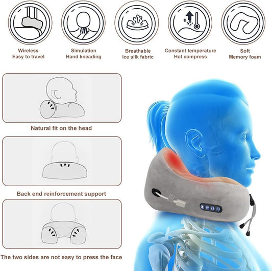 Neck Massager, Electric Neck Massager with 3 Force Levels & 3 Modes, Mirco USB Neck Massage Pillow for Neck Pain Relief, Constant Temperature Kneading Neck Massager for Fatigue Relief at Home